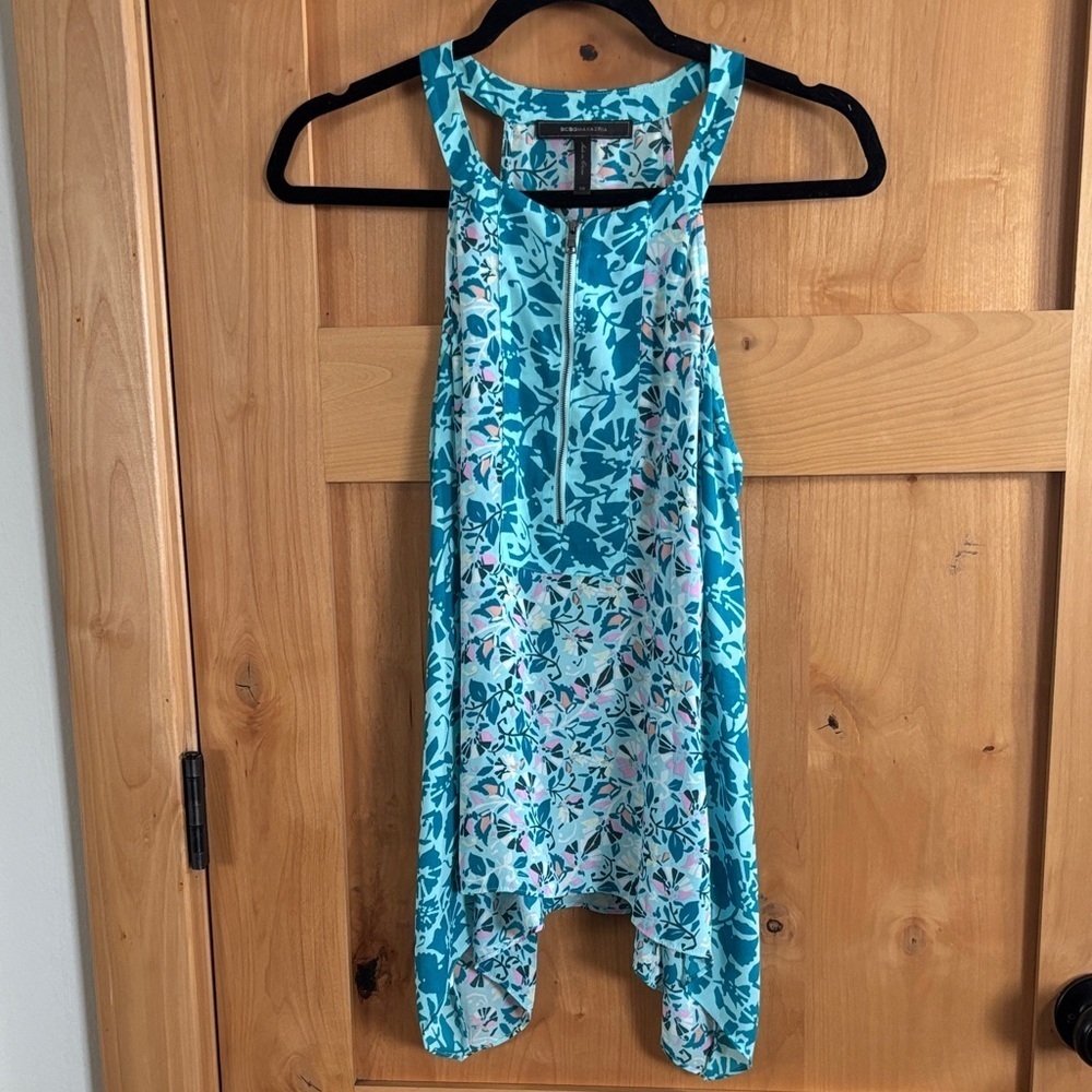 BCBGMaxAzria Teal and Pink Floral Top Size xs